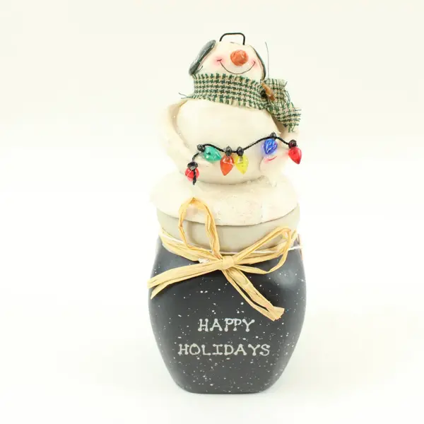 Crazy Mountain Snowman Happy Holidays Candle Holder