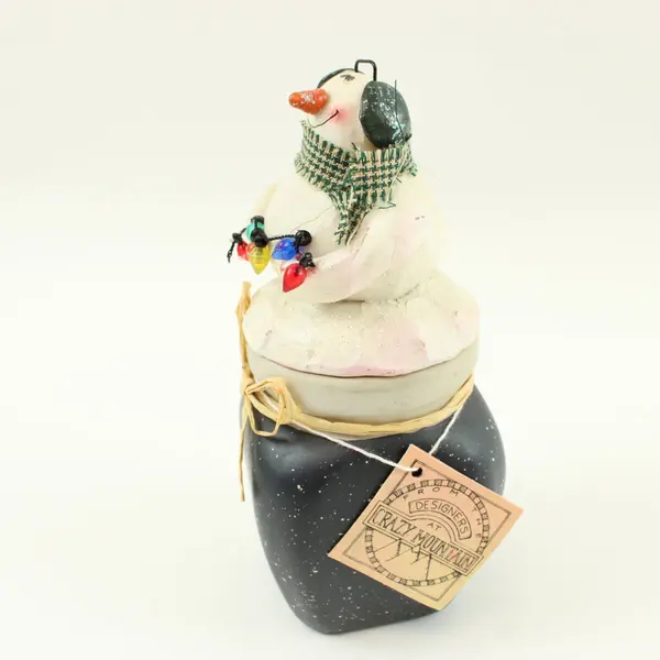 Crazy Mountain Snowman Happy Holidays Candle Holder