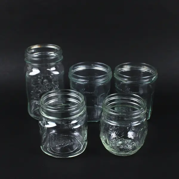 Lot of 5 Mixed Clear Glass Jars No Lids 