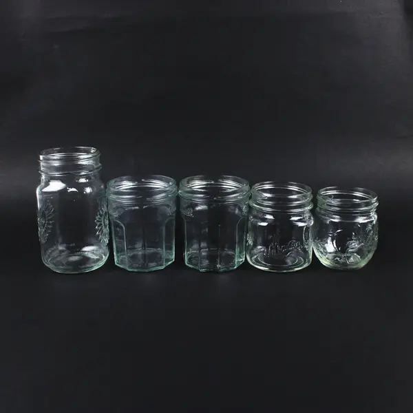 Lot of 5 Mixed Clear Glass Jars No Lids 