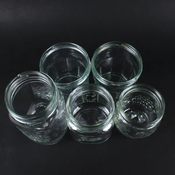 Lot of 5 Mixed Clear Glass Jars No Lids 