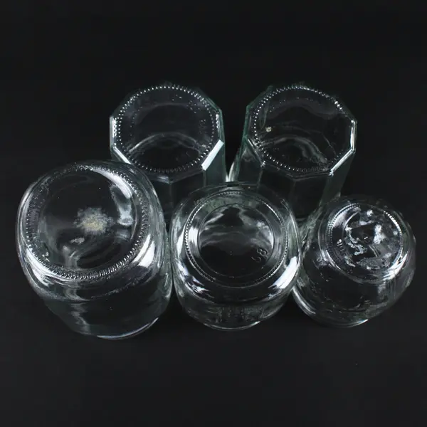 Lot of 5 Mixed Clear Glass Jars No Lids 
