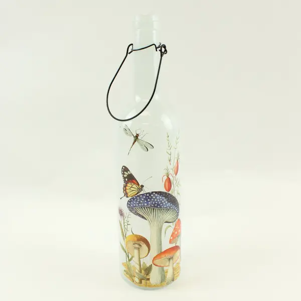 Decorative Glass Bottle Mushroom Butterfly Dragonfly Botanical Wire Hanger