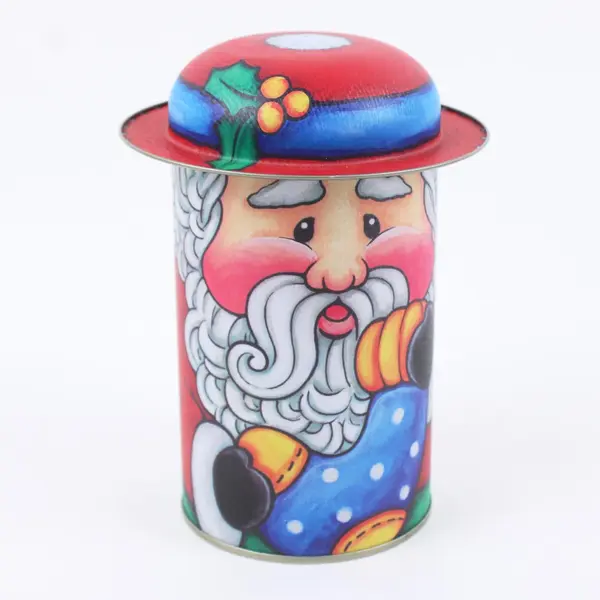 Santa Claus Christmas Cookie Tin 6.5in Hat Lid