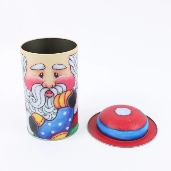 Santa Claus Christmas Cookie Tin 6.5in Hat Lid