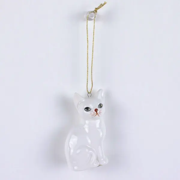 Enesco 1988 Vintage White Ceramic Cat Christmas Ornament 2.75 Inch FLAWED