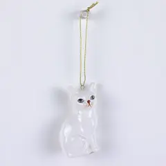 Enesco 1988 Vintage White Ceramic Cat Christmas Ornament 2.75 Inch FLAWED
