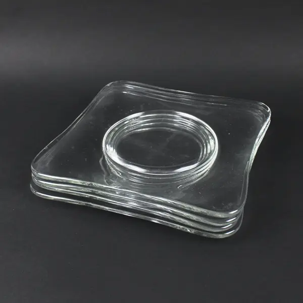 Set of 4 Clear Glass 7 in Rounded Square Salad Plates