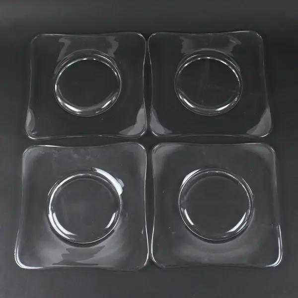 Set of 4 Clear Glass 7 in Rounded Square Salad Plates