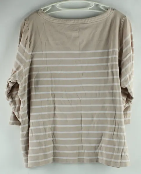 Croft & Barrow Women's 1X Beige White Striped 3/4 Sleeve T-Shirt