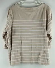Croft & Barrow Women's 1X Beige White Striped 3/4 Sleeve T-Shirt