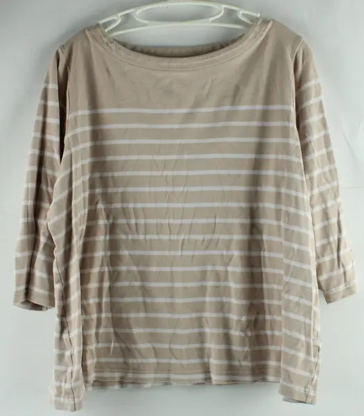 Croft & Barrow Women's 1X Beige White Striped 3/4 Sleeve T-Shirt