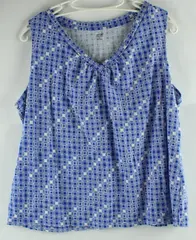 Apt. 9 Women's 1X Blue White Geometric V-Neck Tank Top