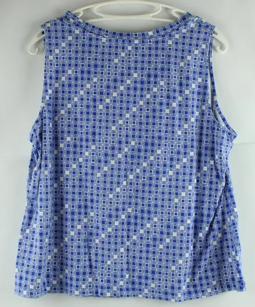 Apt. 9 Women's 1X Blue White Geometric V-Neck Tank Top