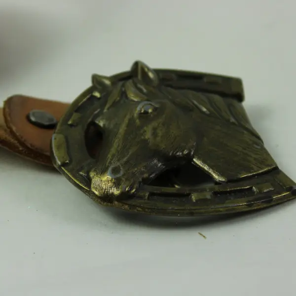 Tan Tooled Leather Western Belt Horse Buckle Adjustable 33-38in FLAWED