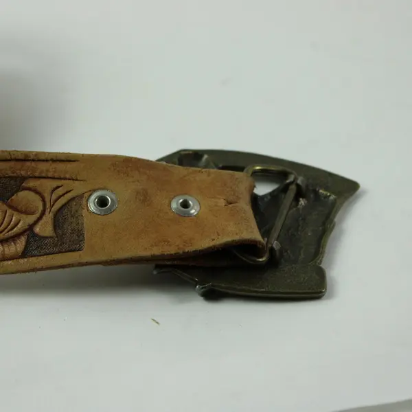 Tan Tooled Leather Western Belt Horse Buckle Adjustable 33-38in FLAWED