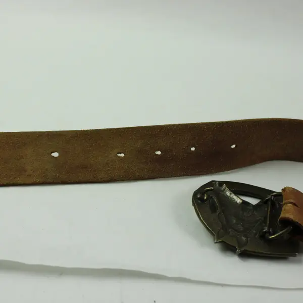 Tan Tooled Leather Western Belt Horse Buckle Adjustable 33-38in FLAWED