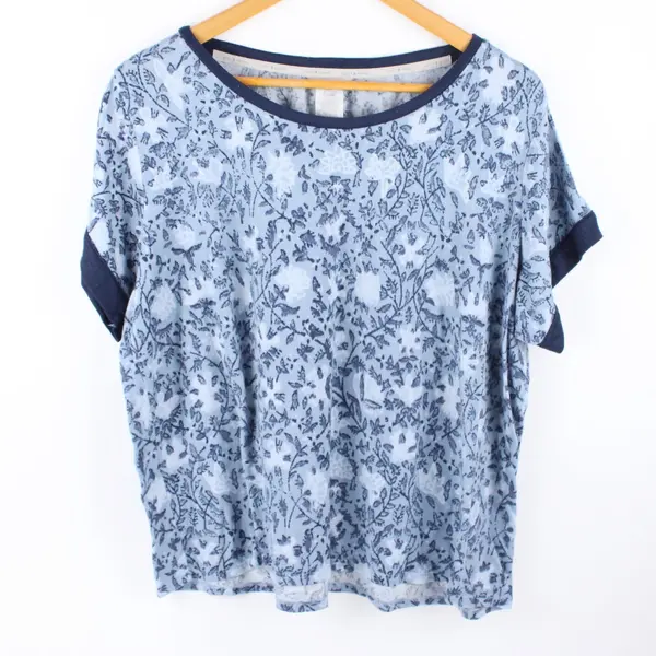 Lucky Brand Women's Blue Floral Print Knit Top Short Sleeve XXL