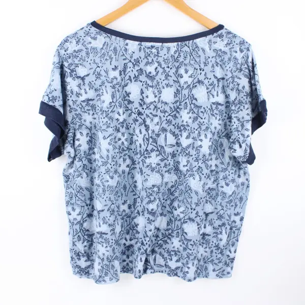 Lucky Brand Women's Blue Floral Print Knit Top Short Sleeve XXL