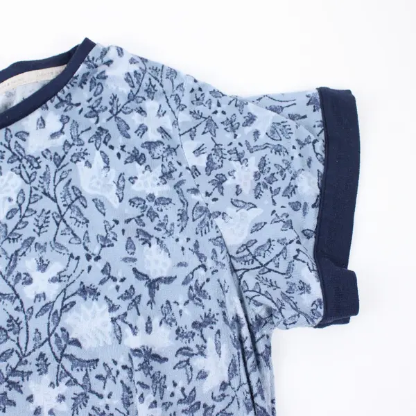 Lucky Brand Women's Blue Floral Print Knit Top Short Sleeve XXL