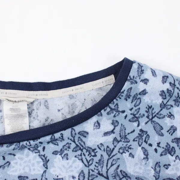 Lucky Brand Women's Blue Floral Print Knit Top Short Sleeve XXL