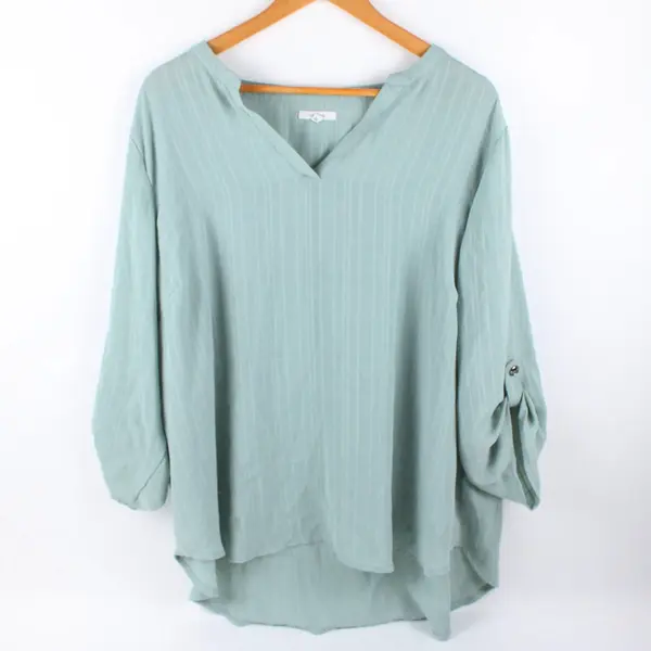 Maurices Women's Mint Green V-Neck Roll-Tab Sleeve Blouse 2X