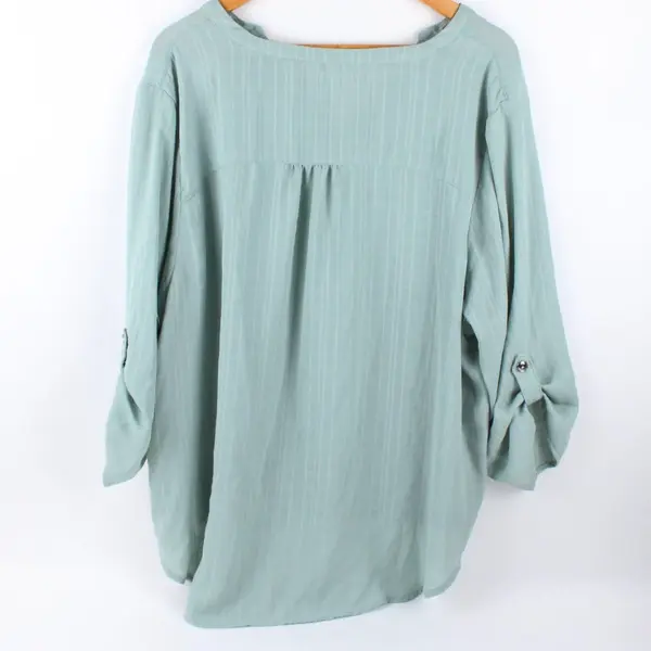 Maurices Women's Mint Green V-Neck Roll-Tab Sleeve Blouse 2X