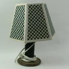 Vintage Spool of Thread Lamp Green Gingham Red Hearts Lampshade 15.5"
