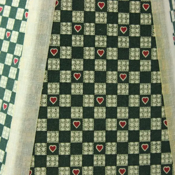 Vintage Spool of Thread Lamp Green Gingham Red Hearts Lampshade 15.5"