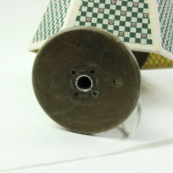 Vintage Spool of Thread Lamp Green Gingham Red Hearts Lampshade 15.5"