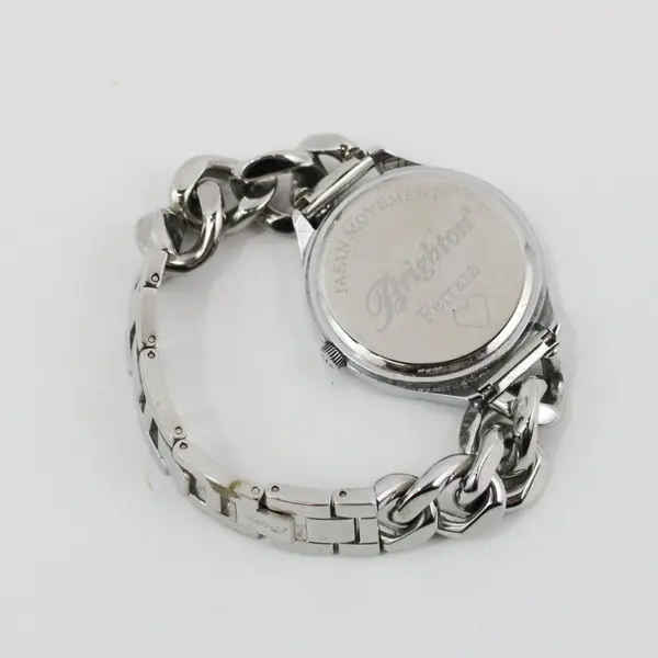 Brighton Ferrara Silver Tone Watch Chunky Curb Link Bracelet Scroll Motif