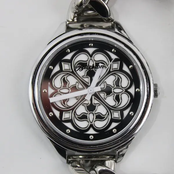 Brighton Ferrara Silver Tone Watch Chunky Curb Link Bracelet Scroll Motif