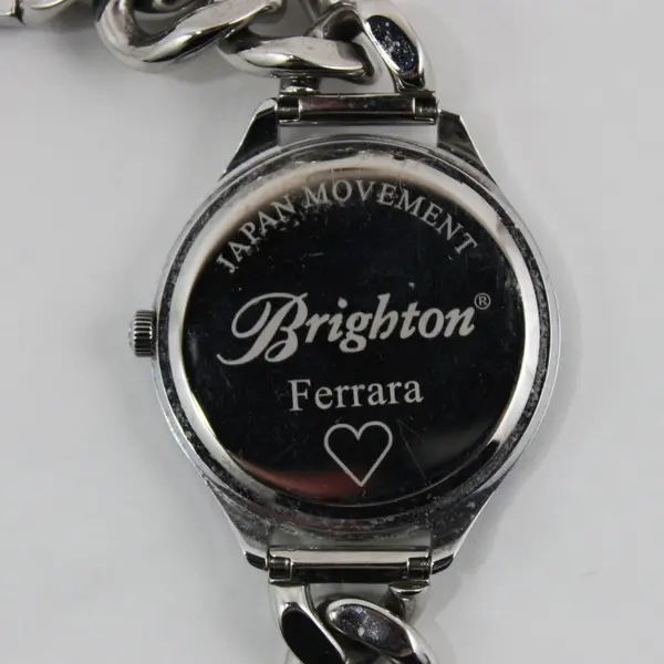 Brighton Ferrara Silver Tone Watch Chunky Curb Link Bracelet Scroll Motif