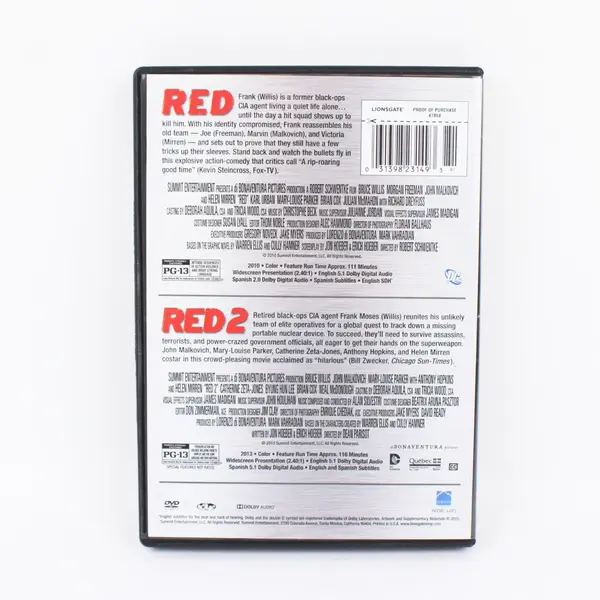 Red & Red 2 Double DVD Set 2013, Bruce Willis/Morgan Freeman/John Malkovich 