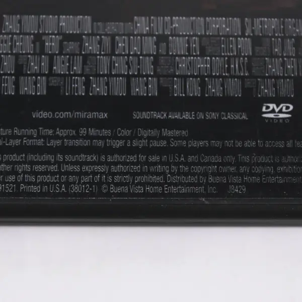 Hero DVD Jet Li 2004 Zhang Yimou Quentin Tarantino Presents MPN 38012