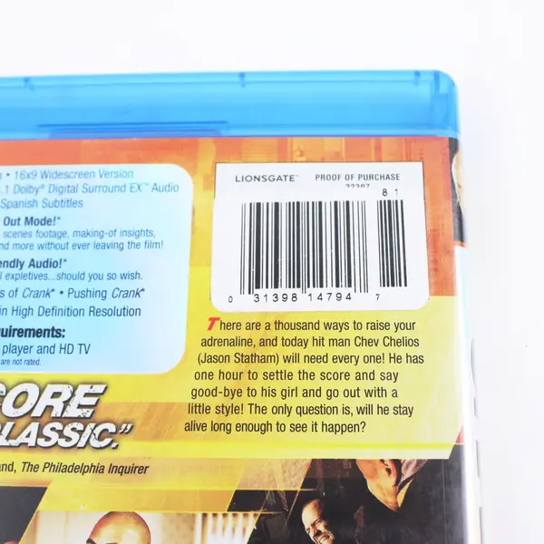 Crank 2006 Blu-ray Action Movie Wide Screen, Lionsgate 
