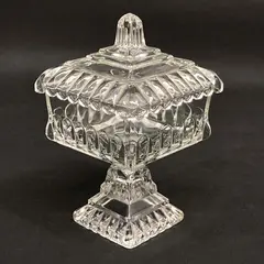 Jeannette Wedding Box Clear Glass Pedestal Candy Dish With Lid 9.75" Tall