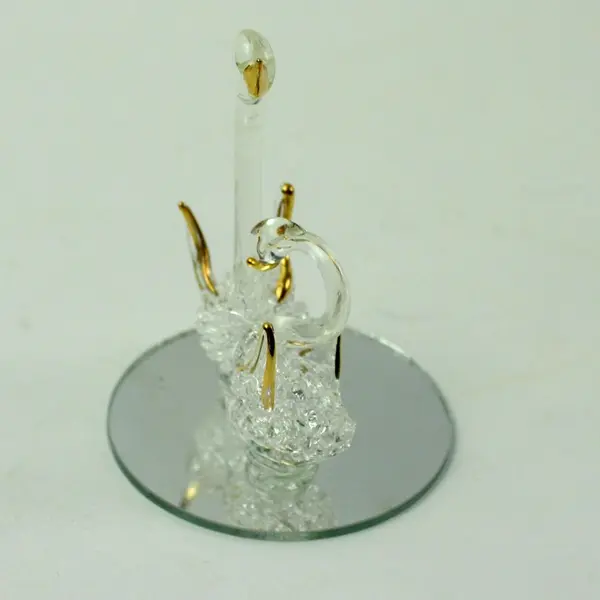 Spun Glass Ornament with Pair of Swan Figurines 24K Gold Plated