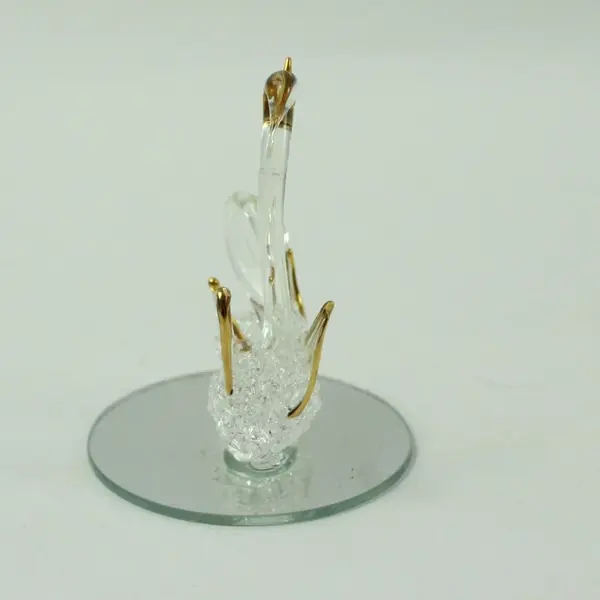 Spun Glass Ornament with Pair of Swan Figurines 24K Gold Plated