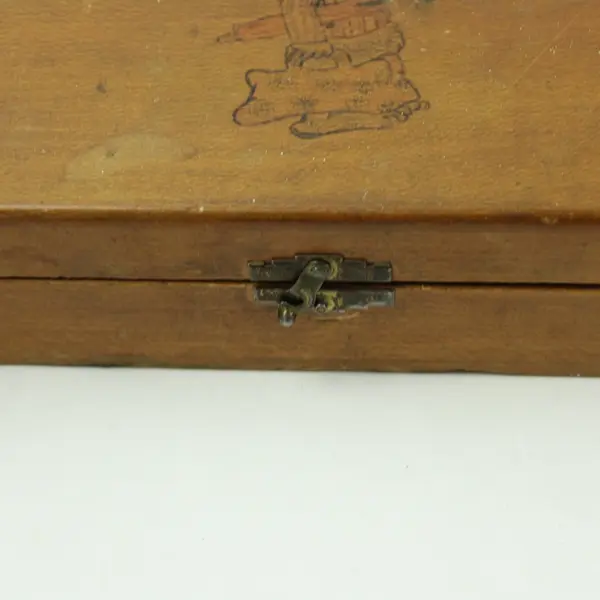 Vintage Wooden Hinged Storage Box Cartoon Character