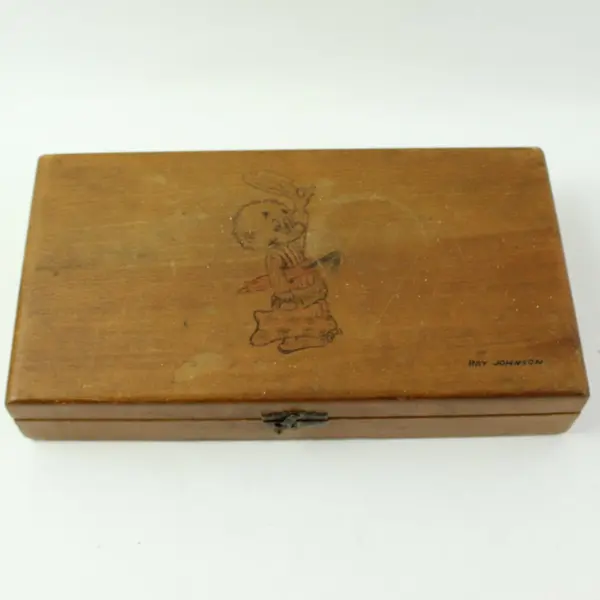Vintage Wooden Hinged Storage Box Cartoon Character