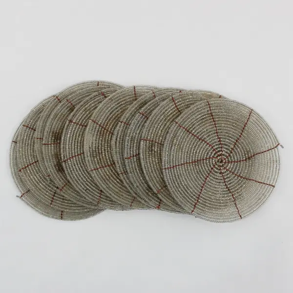 Set of 10 Beige Beaded Coasters Neutral Home Décor Tableware