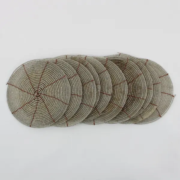 Set of 10 Beige Beaded Coasters Neutral Home Décor Tableware