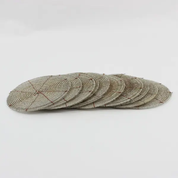 Set of 10 Beige Beaded Coasters Neutral Home Décor Tableware