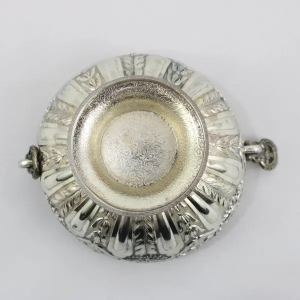 Vintage E.P. Zinc Silverplate Bowl Scalloped Rim Hanging Handles