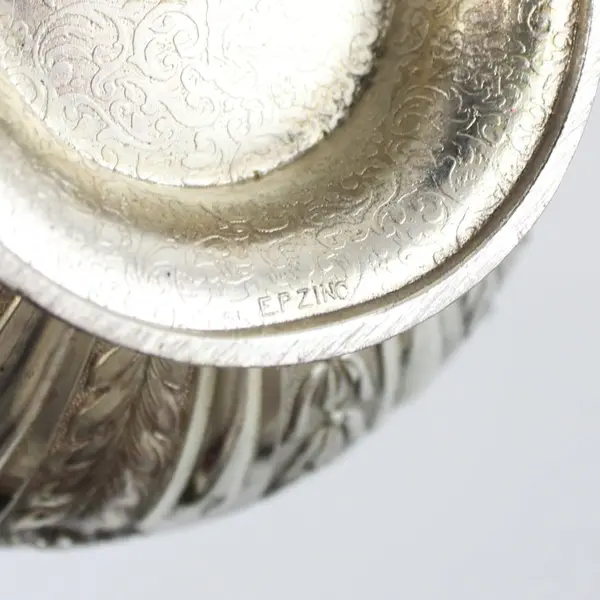 Vintage E.P. Zinc Silverplate Bowl Scalloped Rim Hanging Handles
