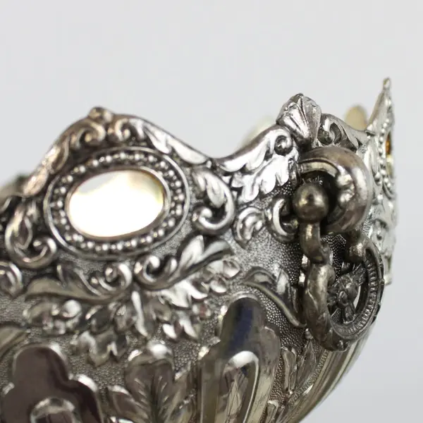 Vintage E.P. Zinc Silverplate Bowl Scalloped Rim Hanging Handles