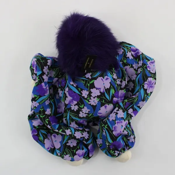 Q-Tee-Clown Stuffed Clown Doll Hand-Painted Face Purple Hair Floral Costume 7in