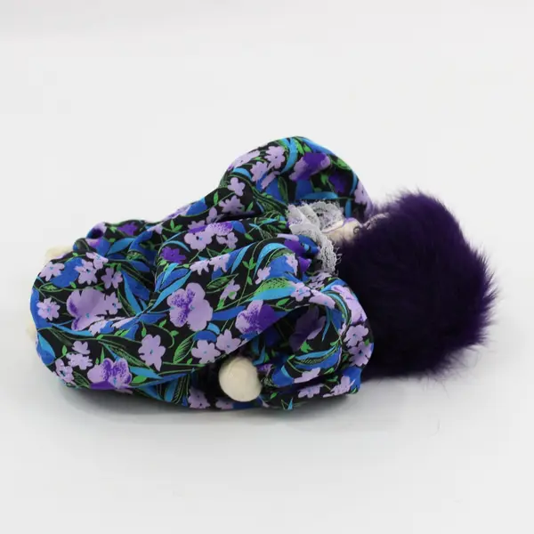 Q-Tee-Clown Stuffed Clown Doll Hand-Painted Face Purple Hair Floral Costume 7in