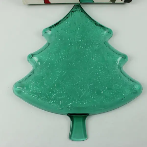 Vintage Indiana Glass Evergreen Christmas Tree Green Serving Platter 12in